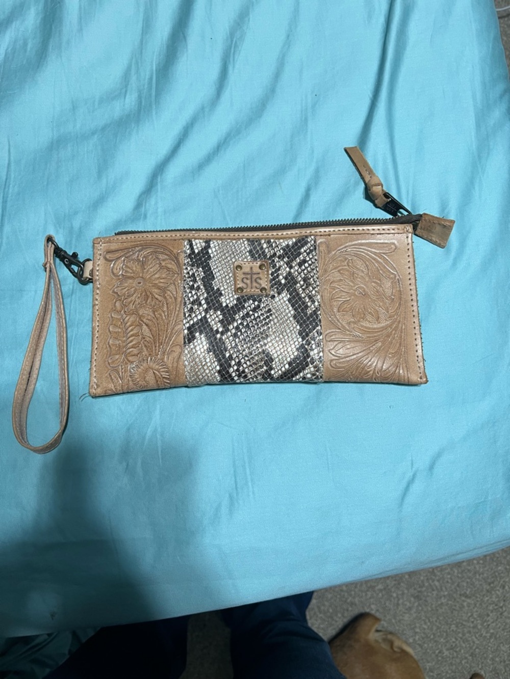 Sts Ranchwear Tan Leather Wristlet with Snakeskin Accent